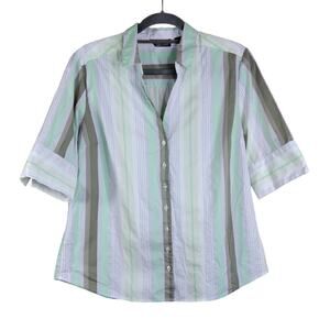 New York & Company Green White Formal Business Casual Button Down Formal Shirt